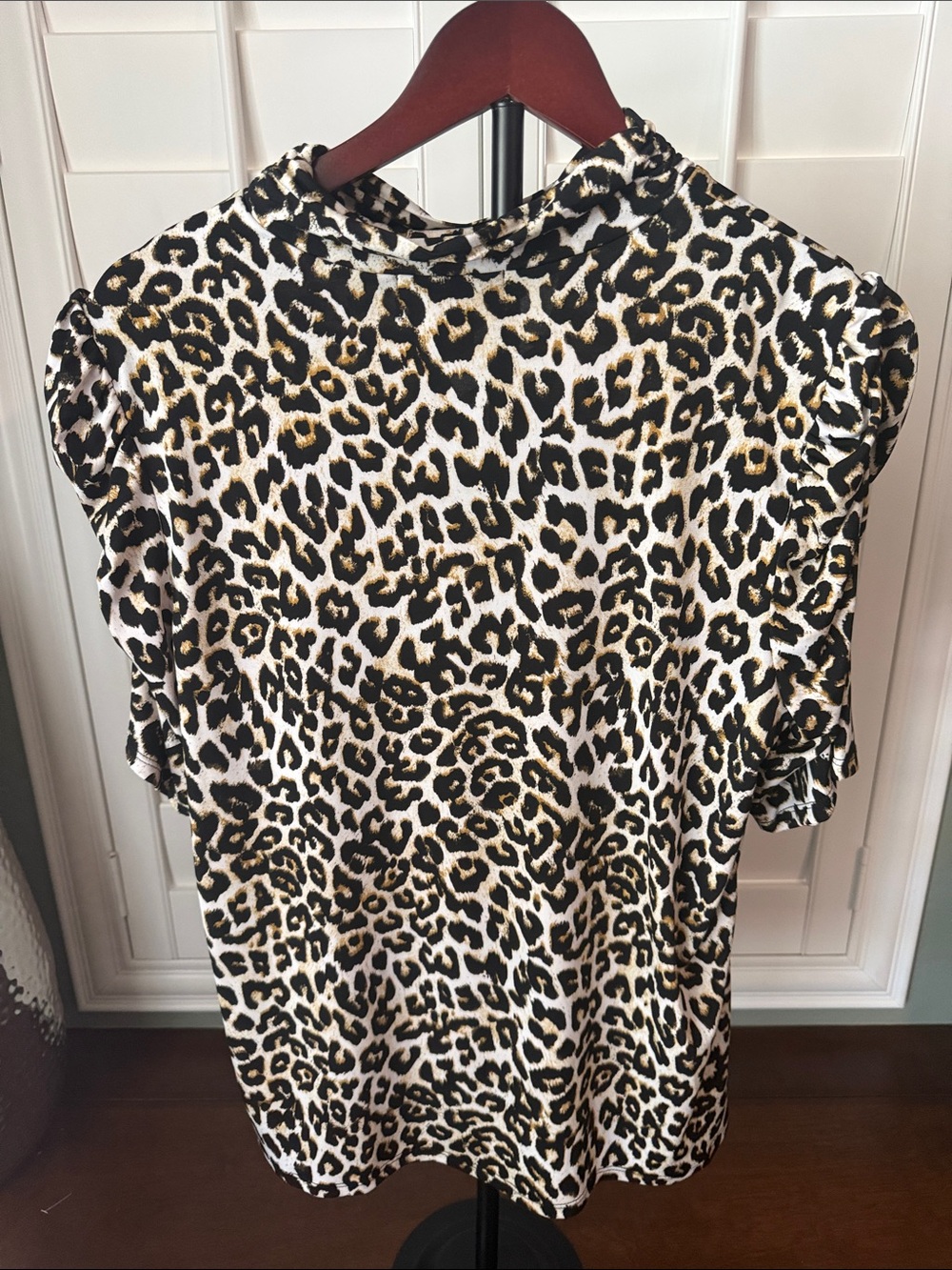 Lace-Up Leopard Print Blouse in Black & Cream - Picture 3 of 4